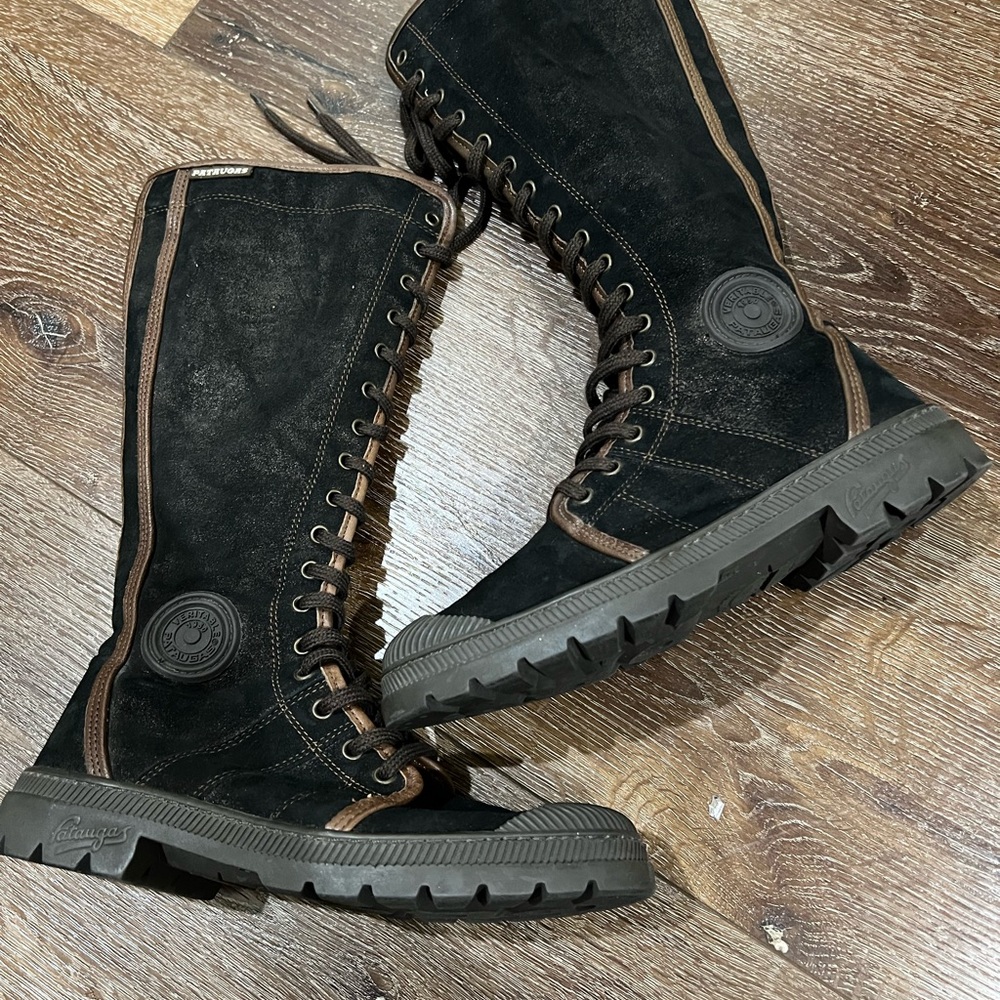 Pataugas Black and Brown Lace-Up Tall Boots size 7 - Picture 4 of 10